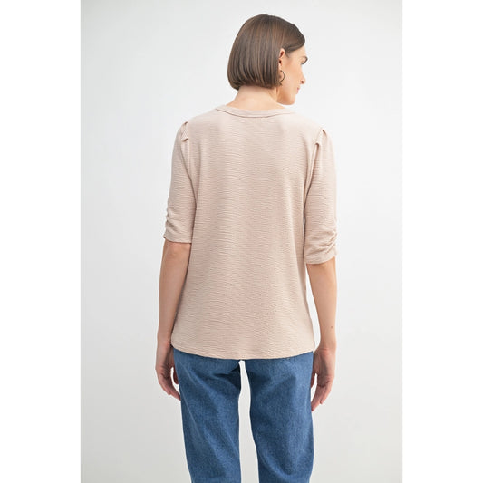 Sweetheart Texture Knit Puff Sleeve Top