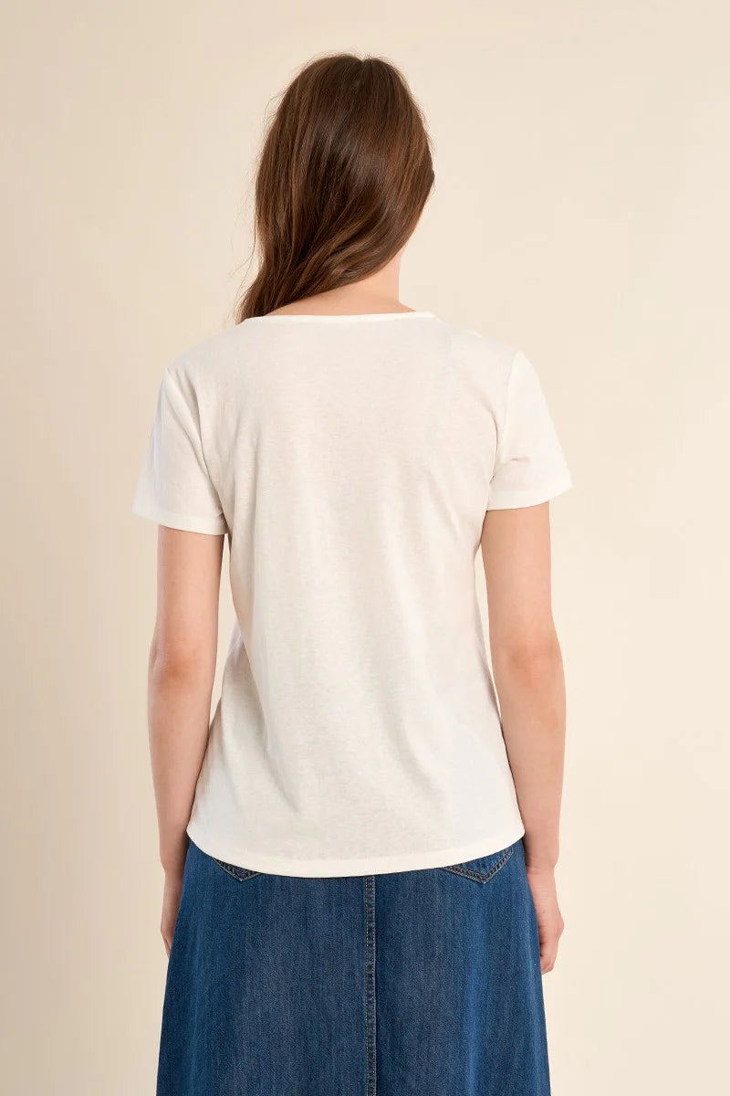 Straight Fit V-Neck Tee with Openwork Cutouts – Flattering Short Sleeve Top