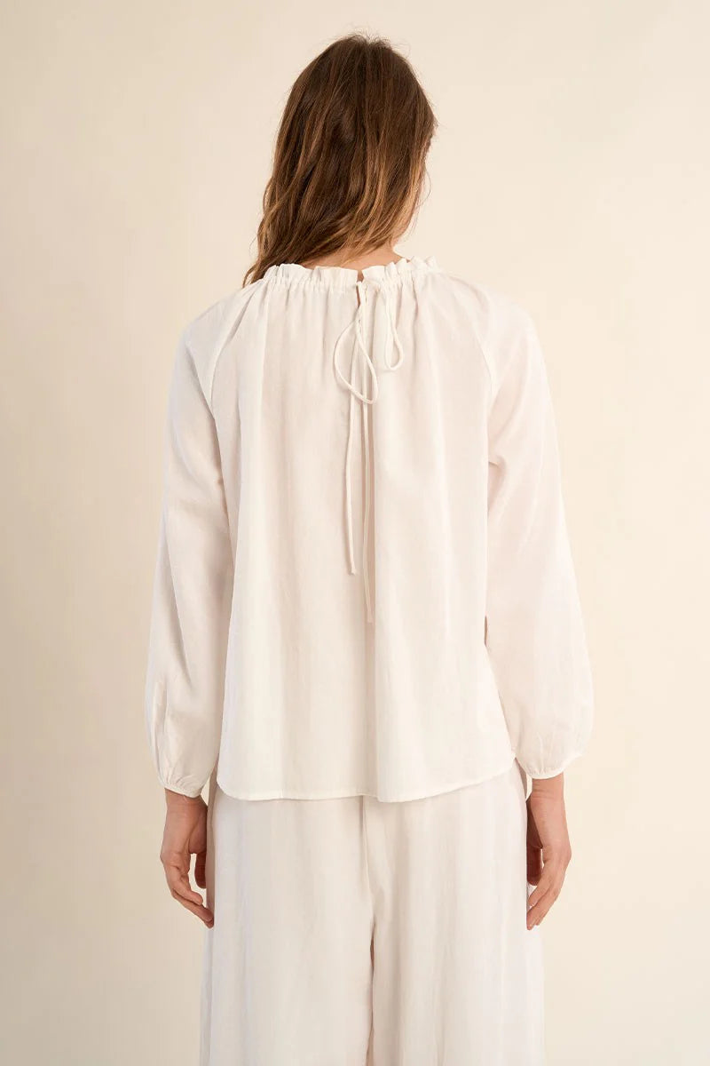 Beaded Puff Sleeve Blouse – Flattering Straight Fit Long Sleeve Top