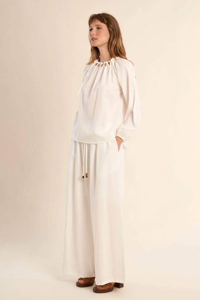Beaded Puff Sleeve Blouse – Flattering Straight Fit Long Sleeve Top
