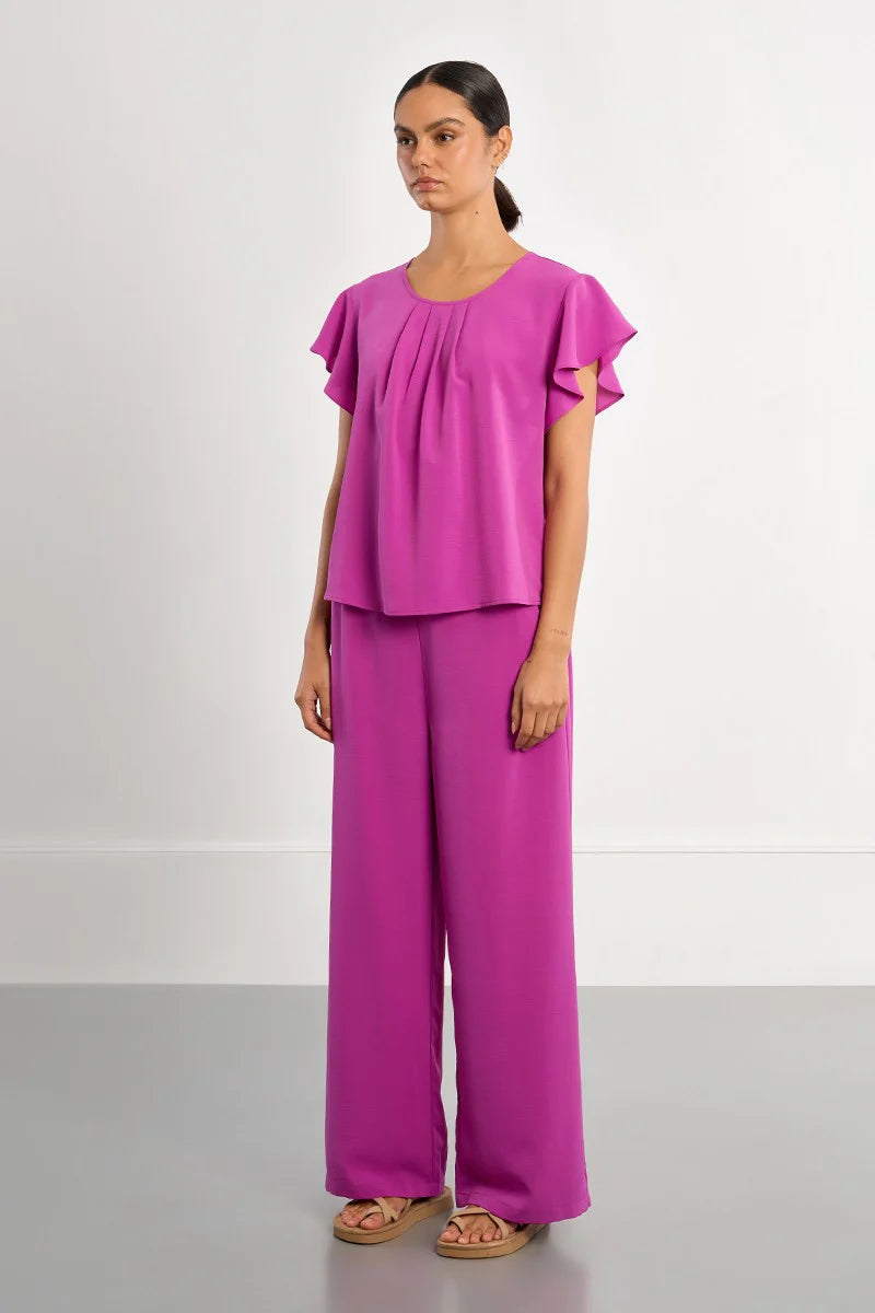 Bougainvillea Bloom Pretty Pleats Ruffle Top