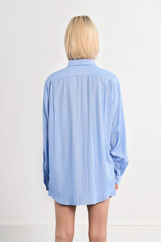 Oversized Striped Button-Up Shirt – Flattering Long Sleeve Collared Top