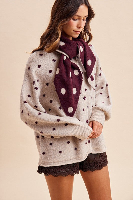 Polka Dot Shawl Collar Oversized Cardigan | Women's Cozy Button Front Sweater