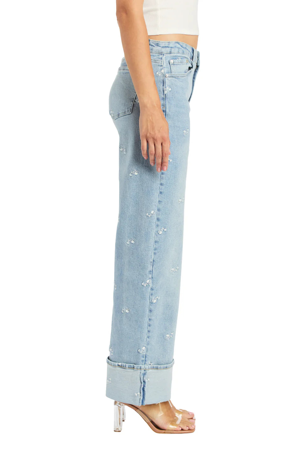 Floral Embroidery Wide Crop Jeans