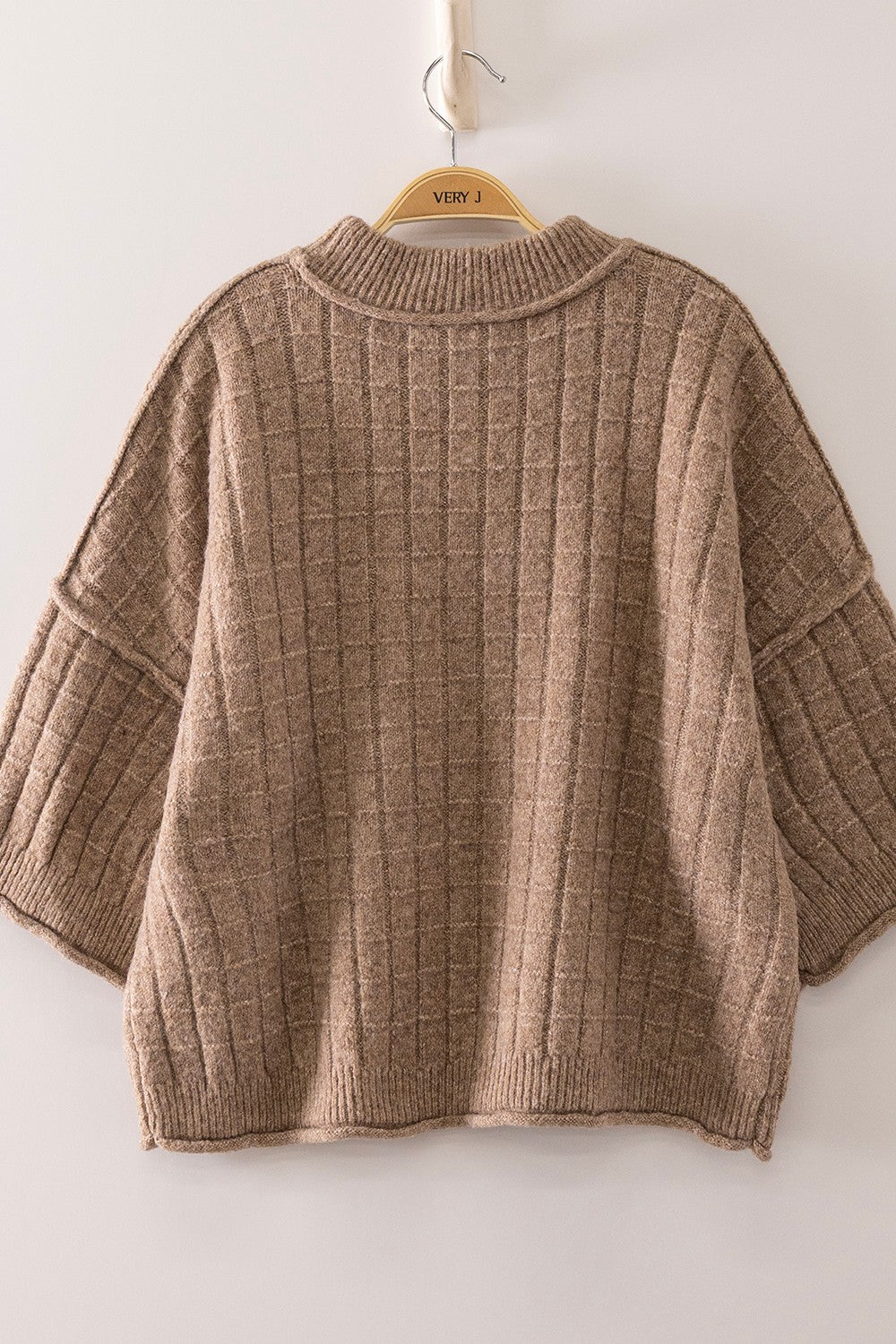 Mocha Cropped Ribbed Knit Sweater for Women