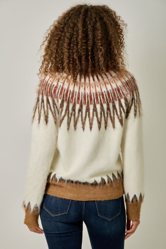 Fuzzy Fair Isle Mock Neck Sweater for Women