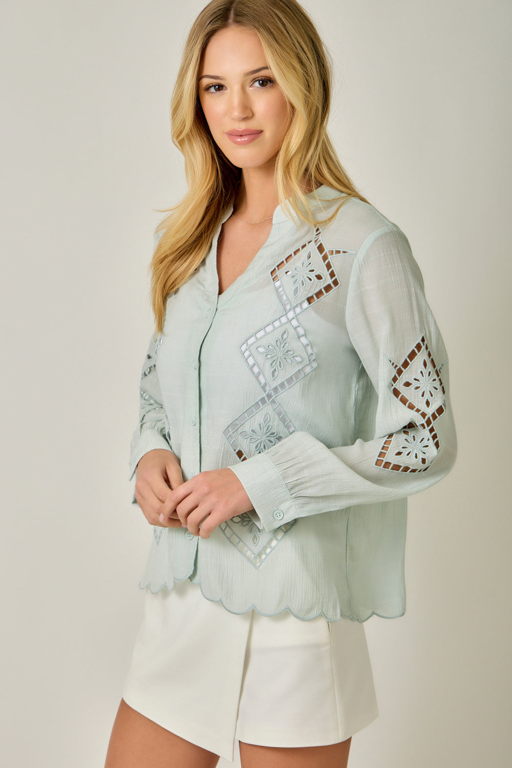 The Sweet Scallop Eyelet Blouse