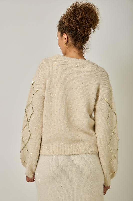 Argyle Sequin Mohair Sweater with Bubble Sleeves