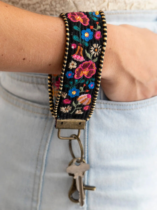 Natural Life Black Embroidered Key Chain