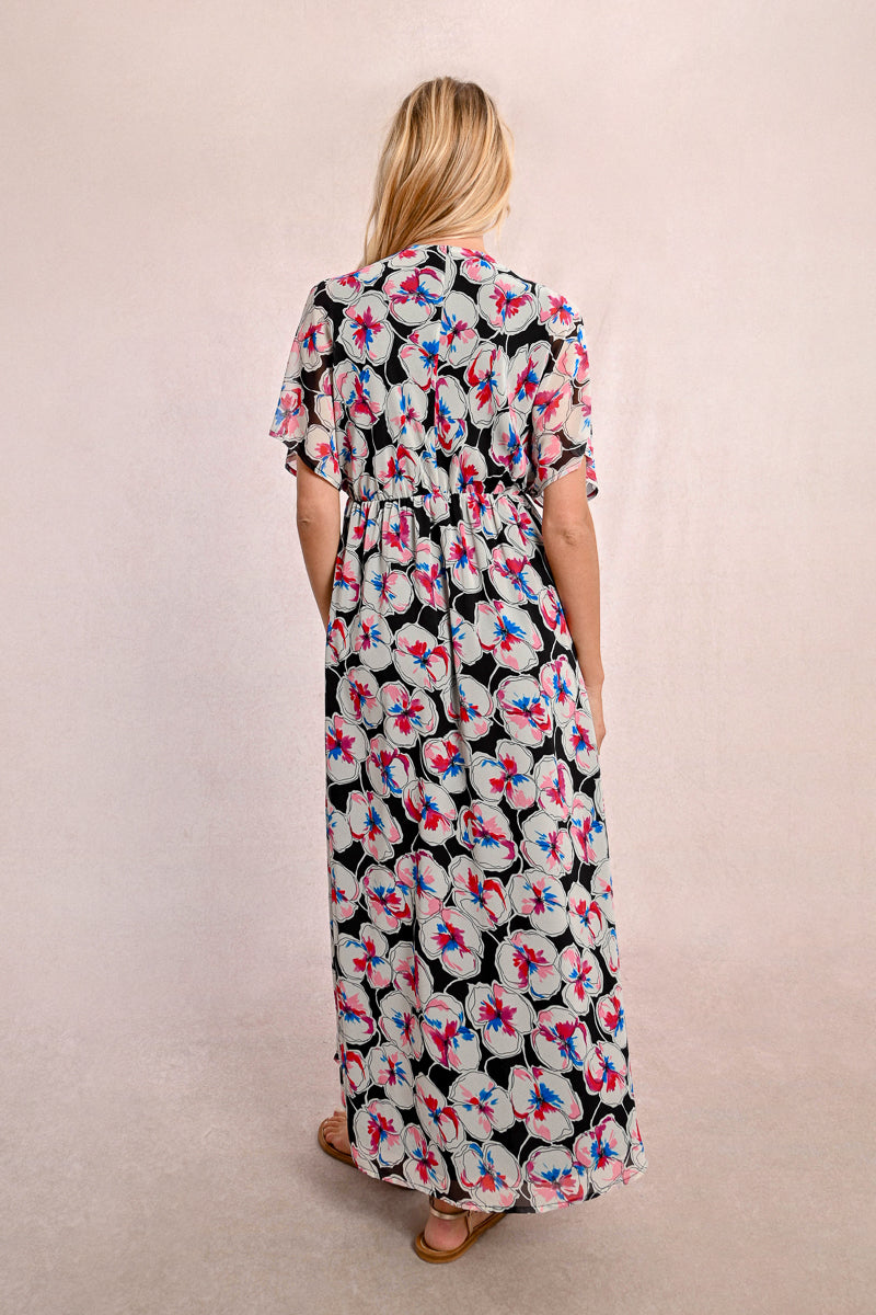 Empire Waist High Slit Floral Maxi Dress Back View Pizzazz Beloit