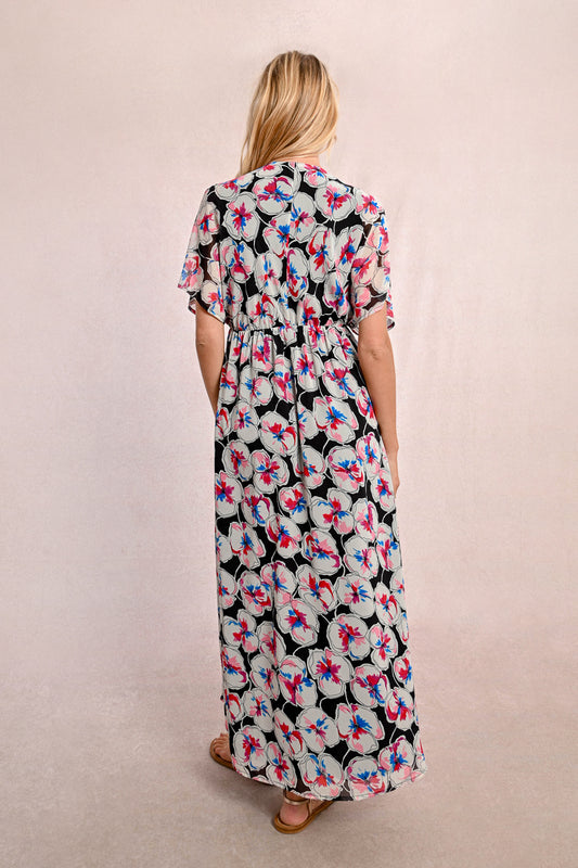 Empire Waist High Slit Floral Maxi Dress Back View Pizzazz Beloit