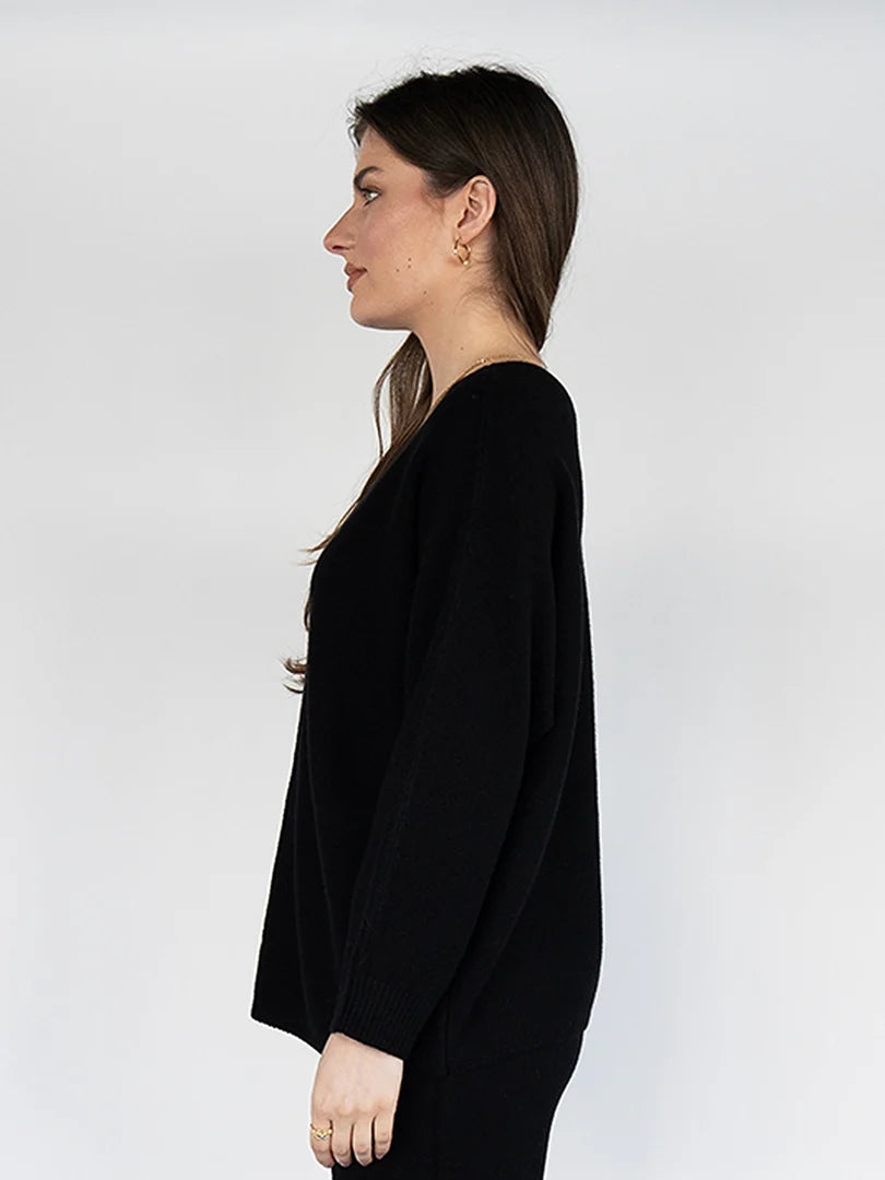 Black Relaxed Fit Sweater with Silver Sparkle Stripe