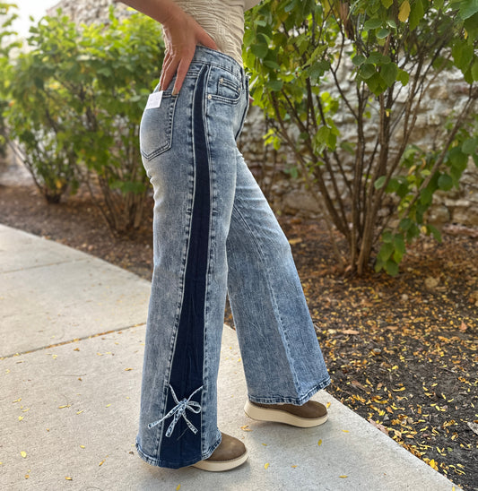 Chic Contrast Wide Leg with Ribbon Tie