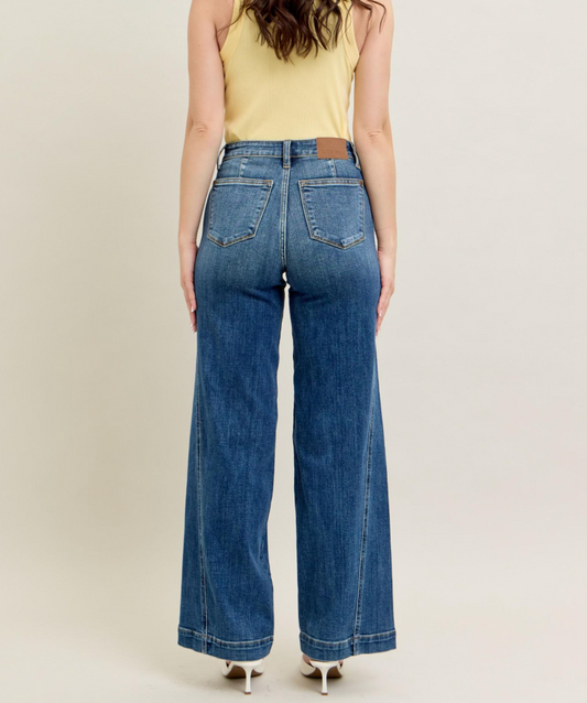 Judy Blue Double Take Mid-Rise Wide Leg Trouser Jeans
