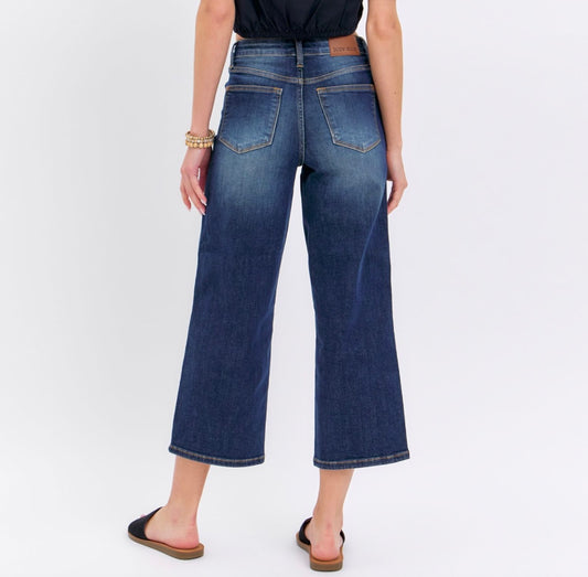 Judy Blue Mid Rise Tummy Control Crop Wide Leg Jeans