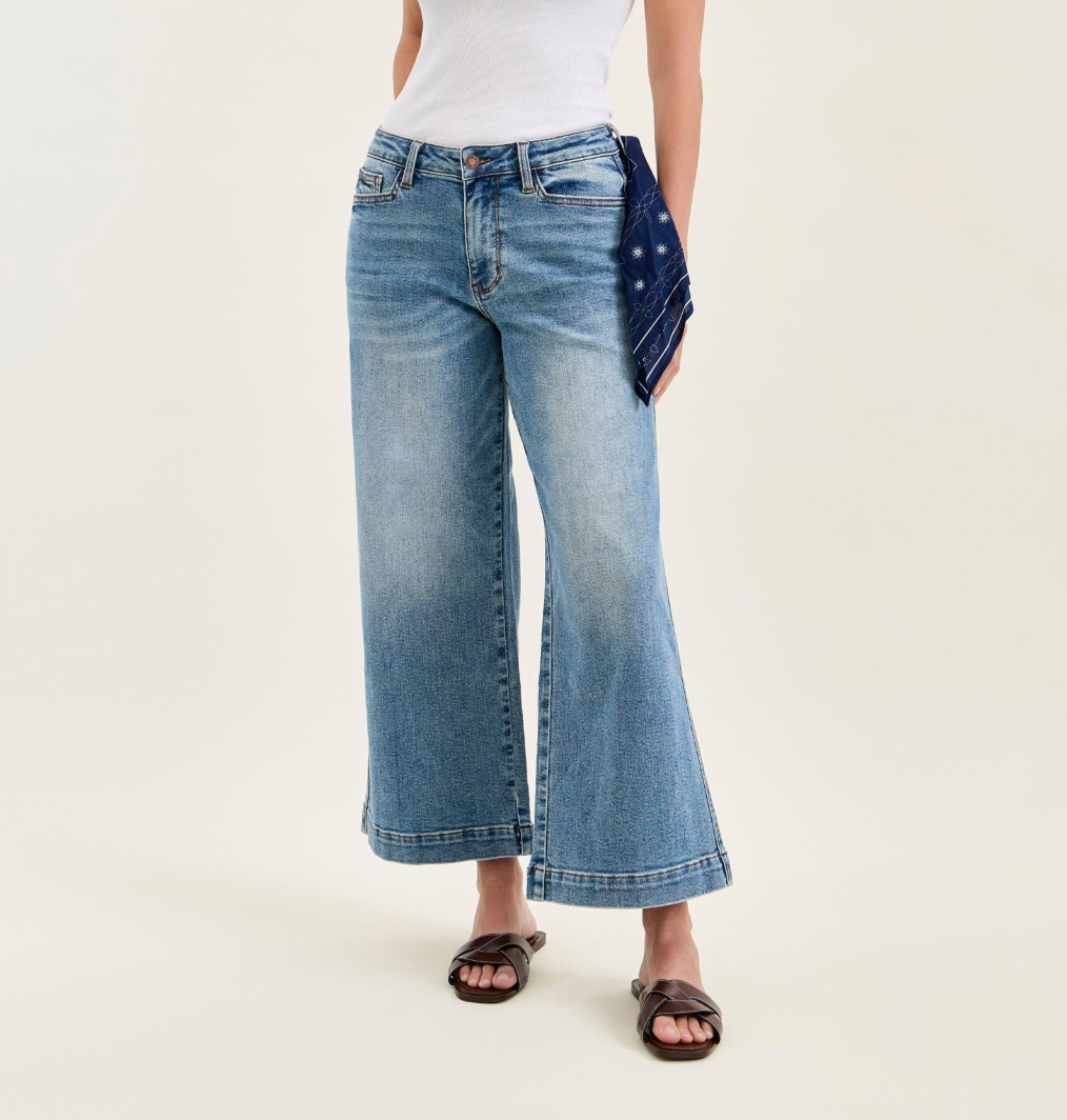 Judy Blue Bandana Babe Mid Rise Wide Ankle Jeans