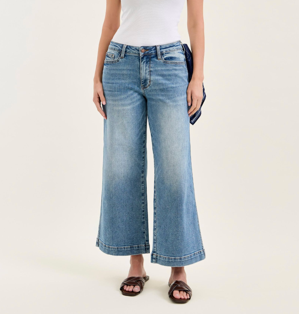 Judy Blue Bandana Babe Mid Rise Wide Ankle Jeans