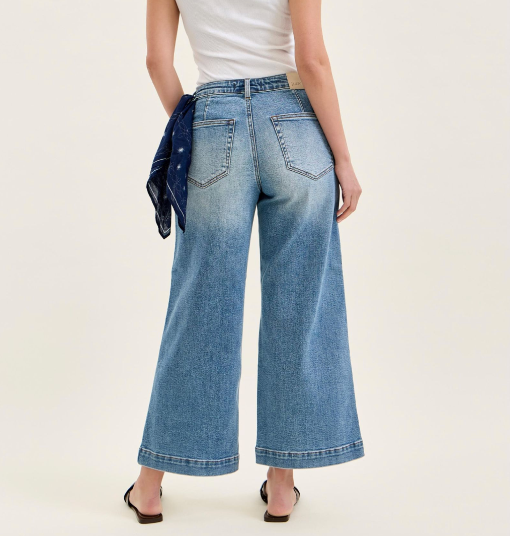 Judy Blue Bandana Babe Mid Rise Wide Ankle Jeans