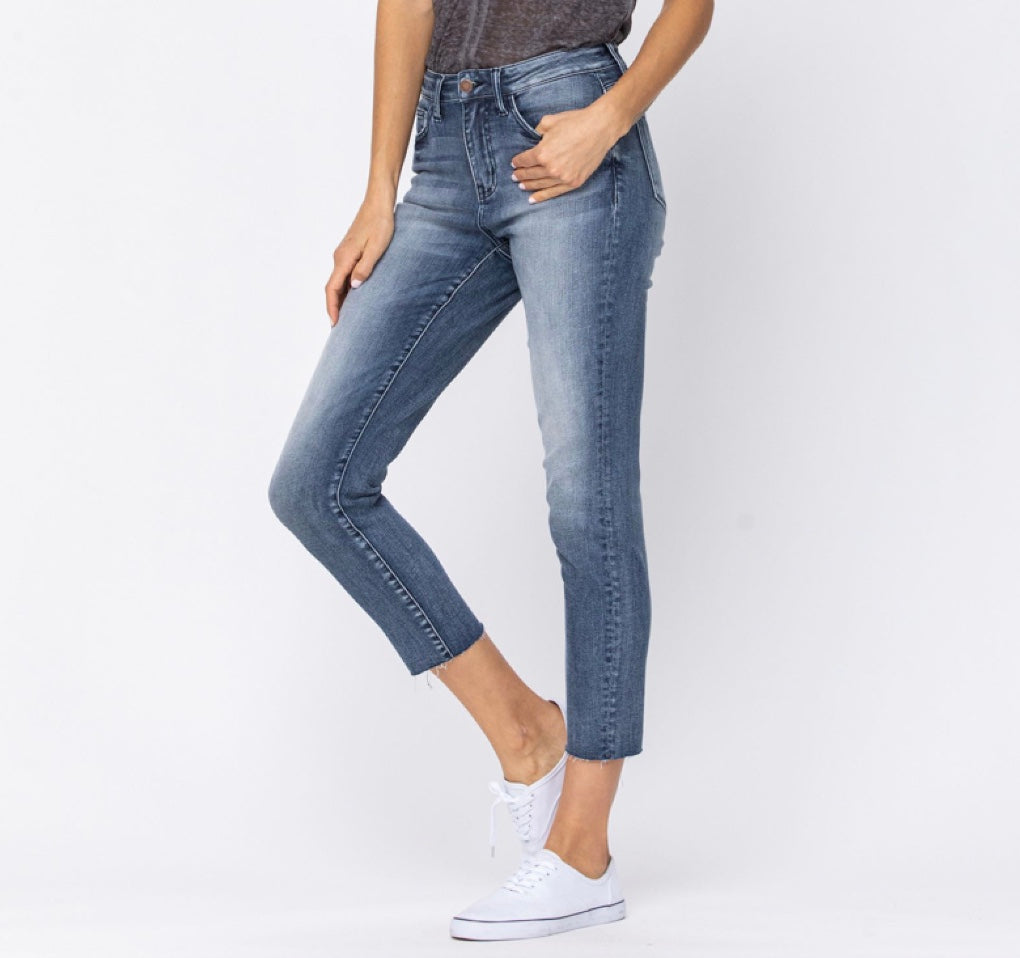 Judy Blue High Waist Raw Hem Relaxed Fit Jeans