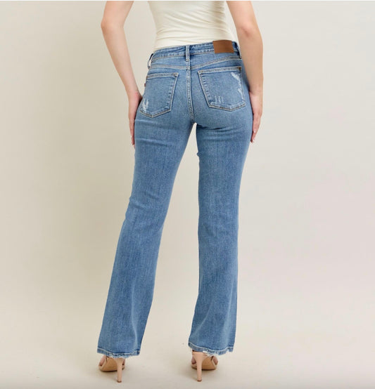 Judy Blue Mid Vintage Wash Destroyed Hem Rise Bootcut Jeans