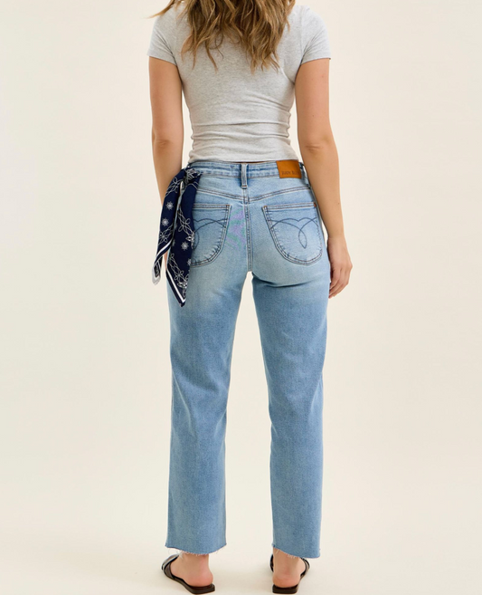 Judy Blue Mid Rise Straight Ankle Jeans with Bandana Loop Detail