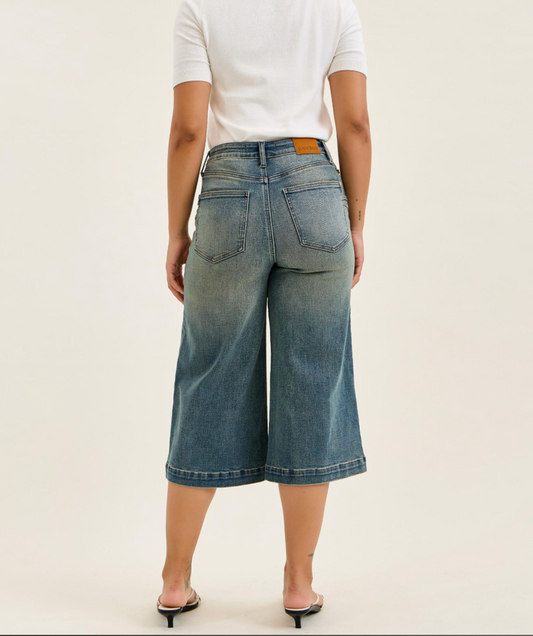 Judy Blue Marian High Waist Wide Leg Culotte Jeans | Vintage Indigo Crop Denim