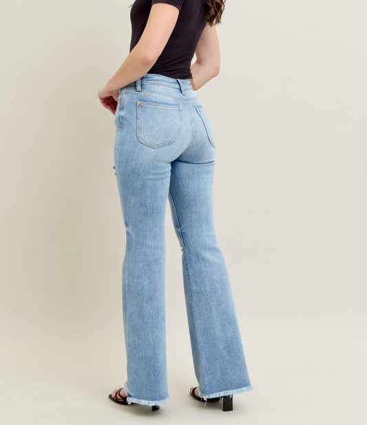 Judy Blue High Waist Light Wash Flare Jeans with Shield Pockets | Women's Stretch Denim