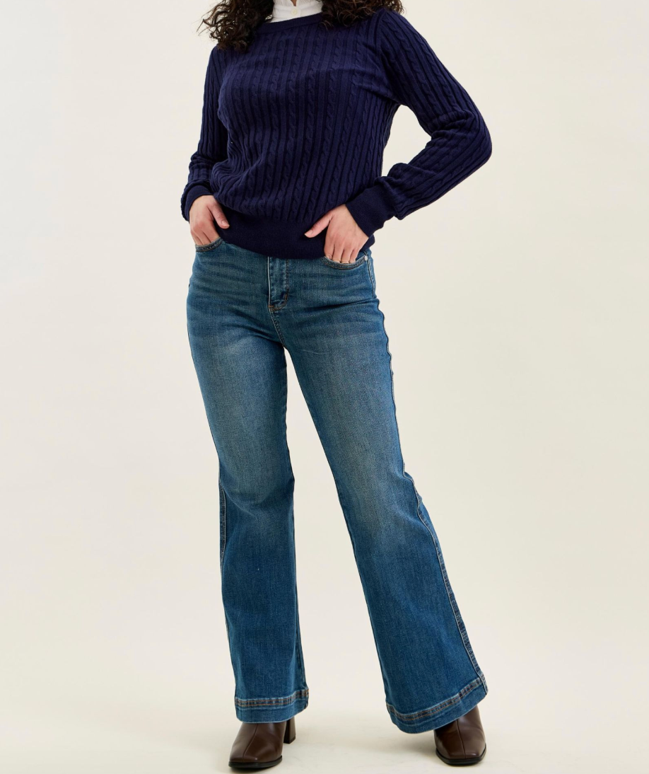 Judy Blue High Waist Petite Tummy Control Flare Jeans | Double Button Waistband