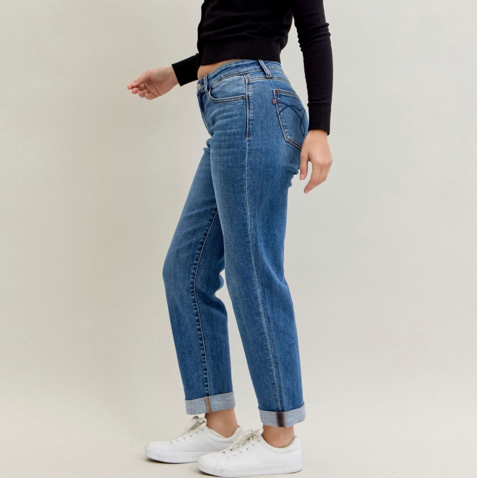 Judy Blue Classic Cuffed Mid Rise Boyfriend Jeans