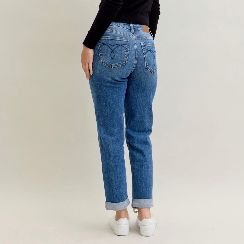 Judy Blue Classic Cuffed Mid Rise Boyfriend Jeans