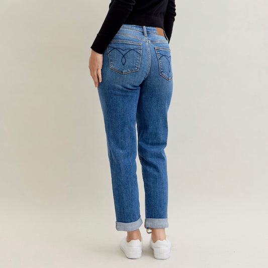 Judy Blue Classic Cuffed Mid Rise Boyfriend Jeans
