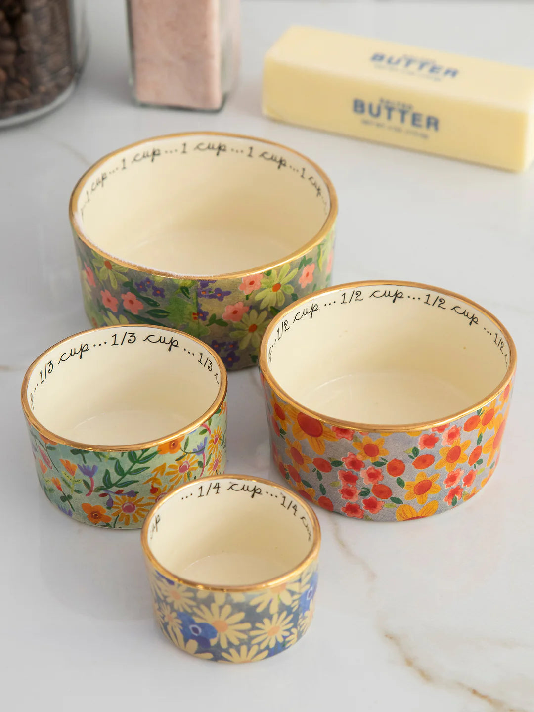 Natural Life Multi Floral Ceramic Nesting Measuring Cups