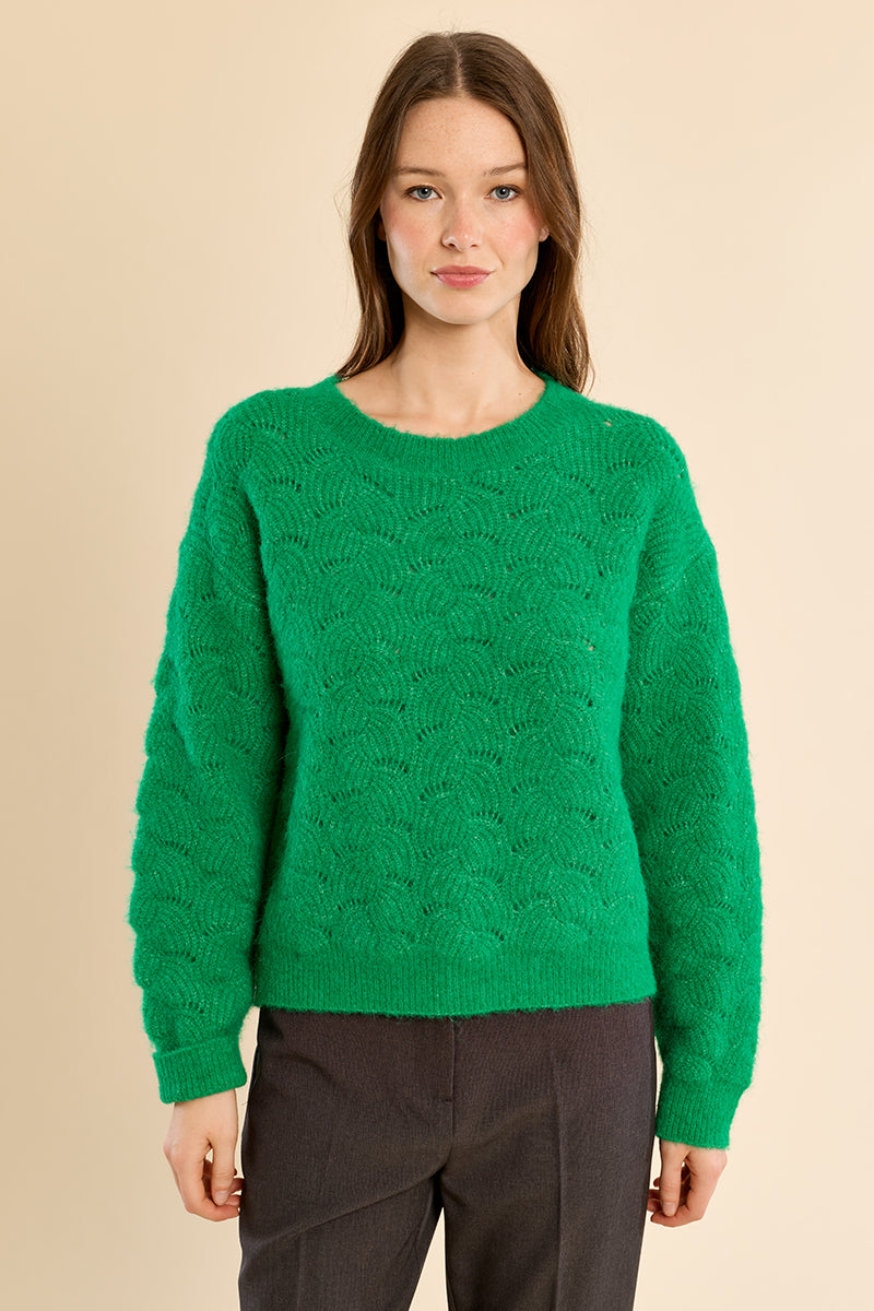 Camel Textured Knit Crewneck Sweater