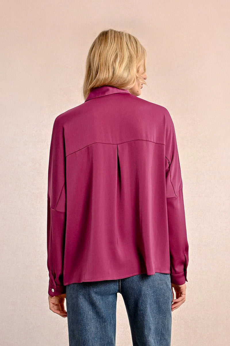 Oversized Drop Shoulder Button Up Shirt Magenta Pizzazz Beloit