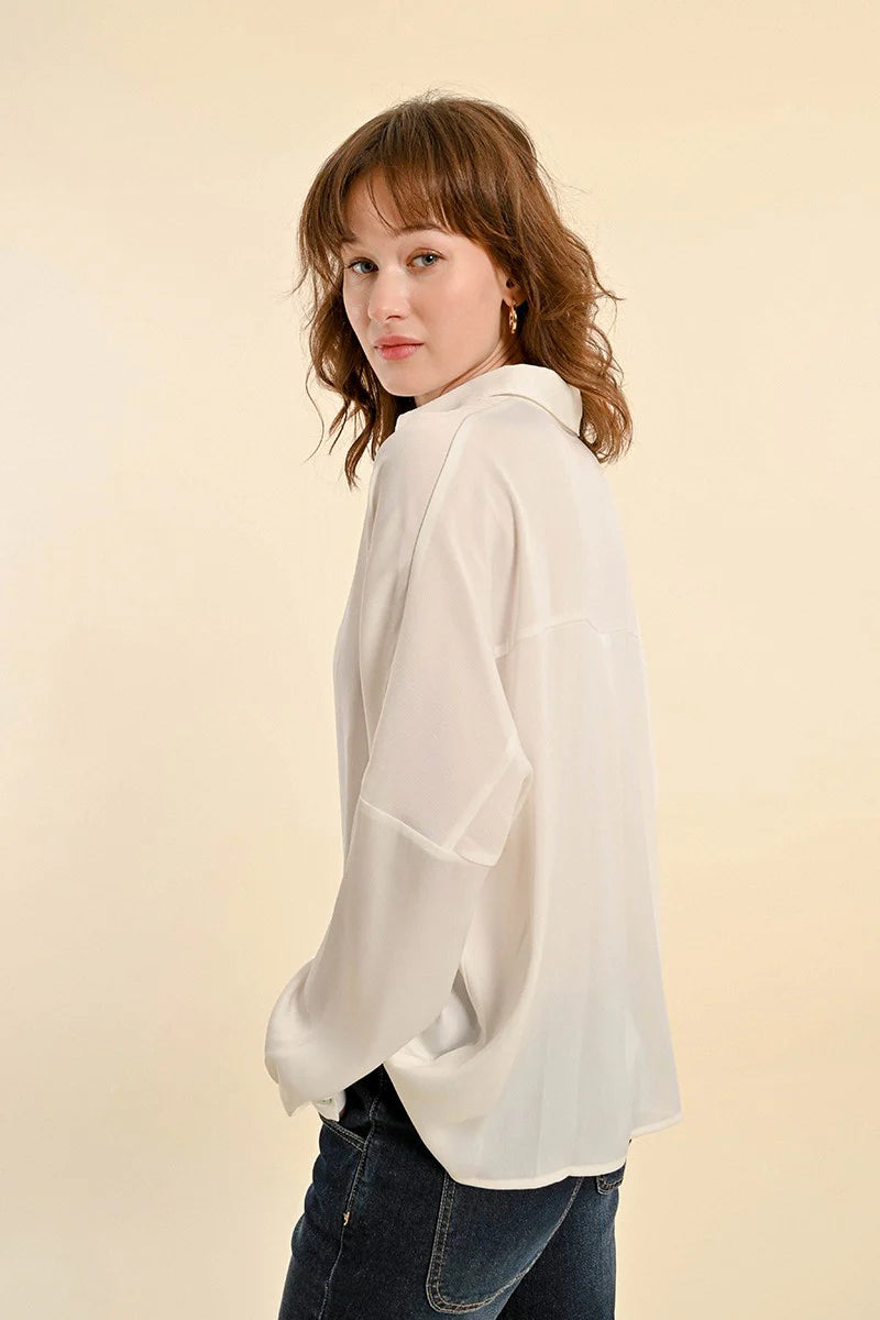 Oversized Drop Shoulder Button Up Shirt Pizzazz Beloit