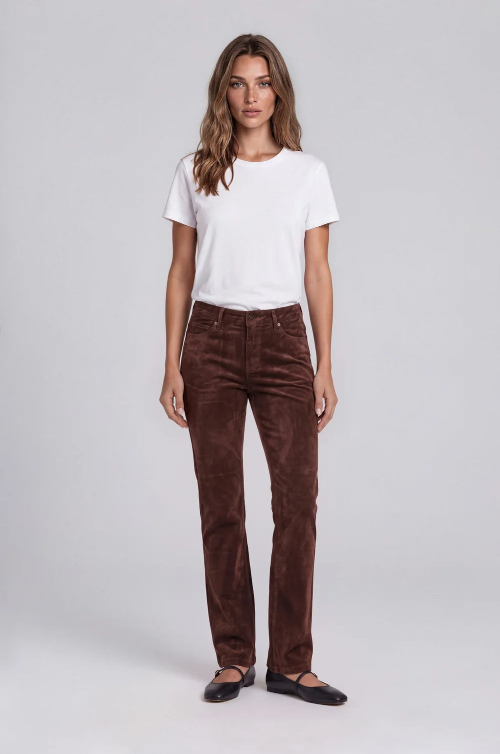 5-Pocket Relaxed Straight Signature Flocking Denim — Cinnamon