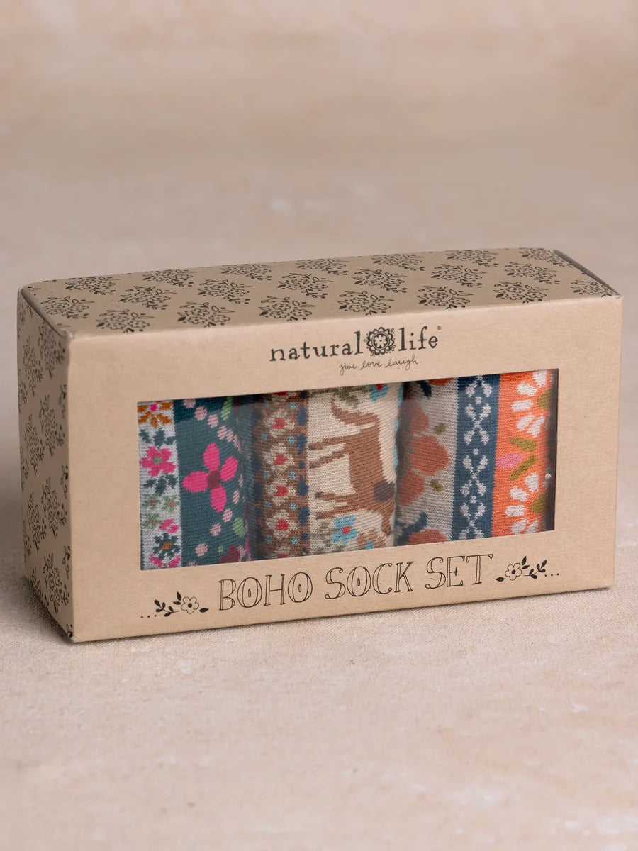 Boxed Boho Sock Set, Set of 3