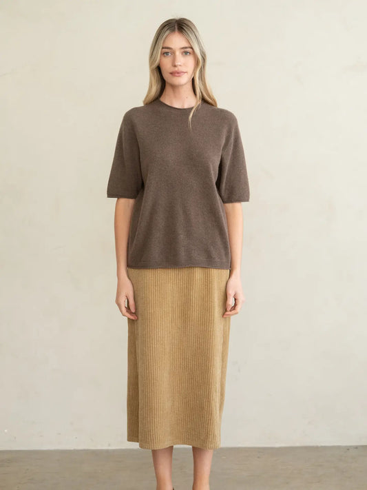 Women's Fine Gauge Knit Short Sleeve Sweater | Relaxed Crew Neck Lightweight Pullover