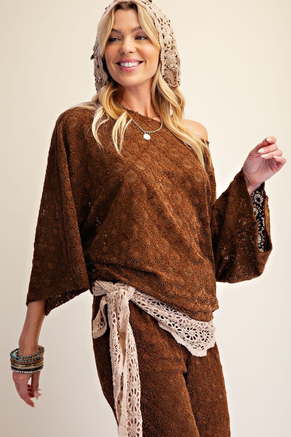 Floral Burnout Velvet & Lace Batwing Top