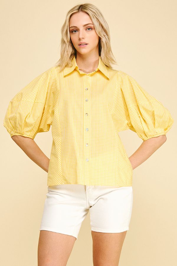 Sweet & Classic Gingham Balloon Sleeve Top