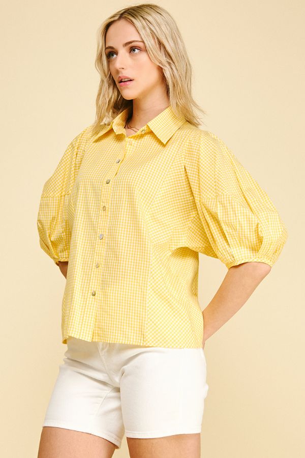 Sweet & Classic Gingham Balloon Sleeve Top