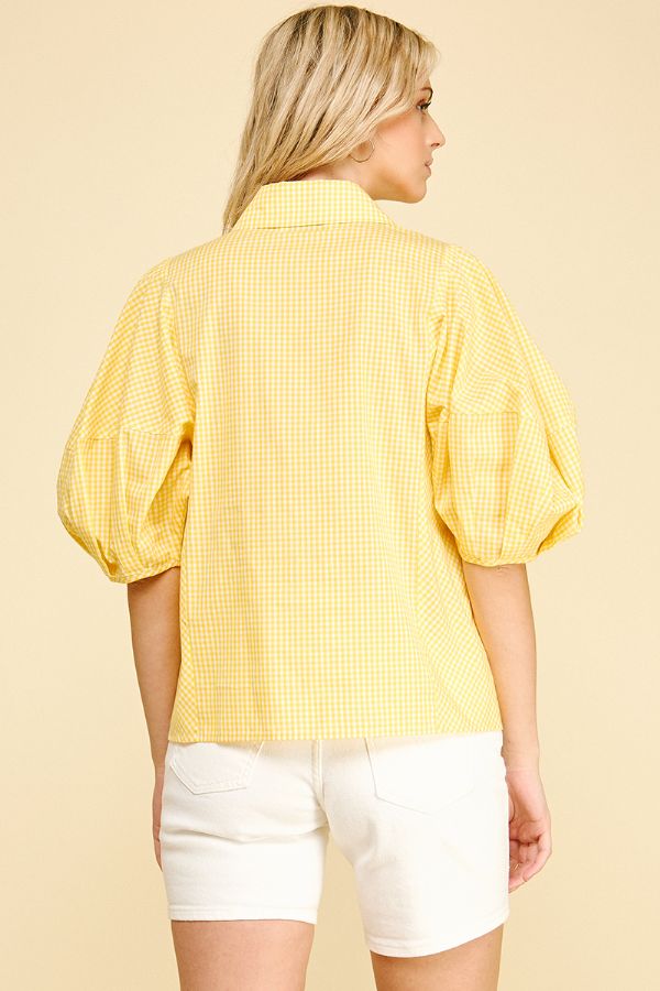Sweet & Classic Gingham Balloon Sleeve Top
