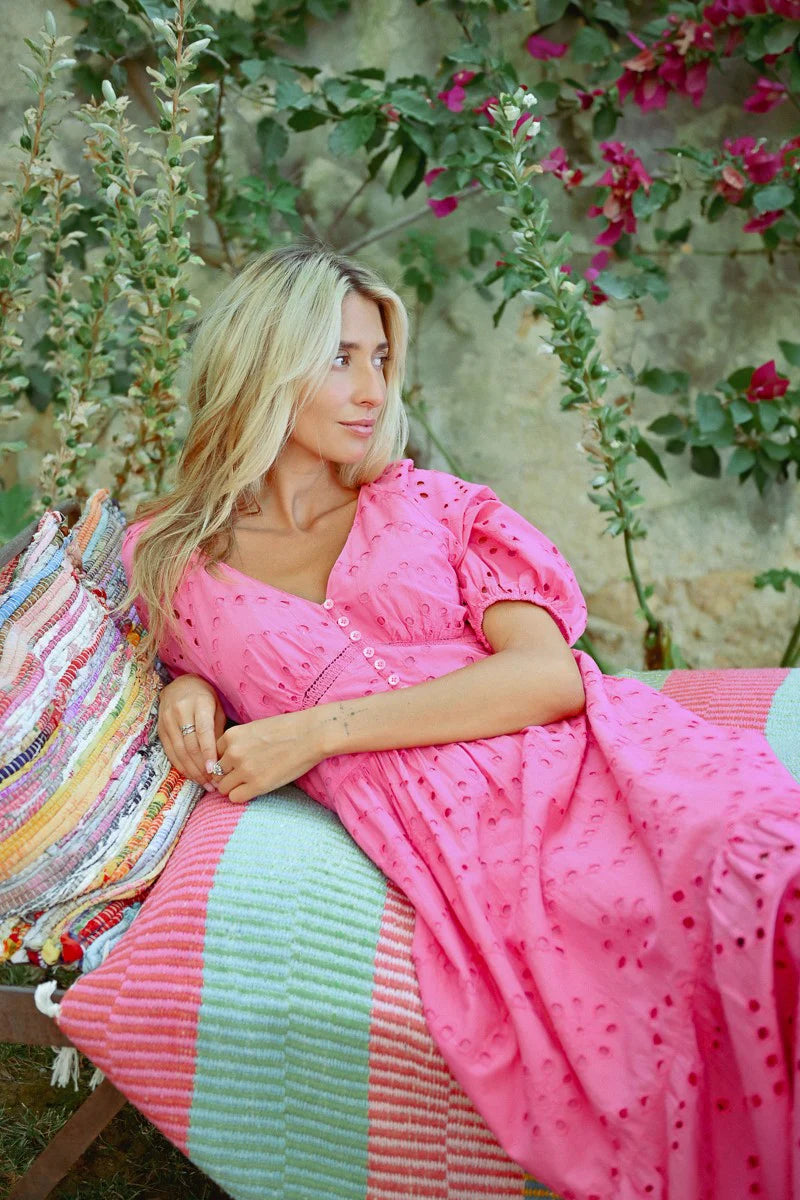 Openwork Embroidery Flared Maxi Dress