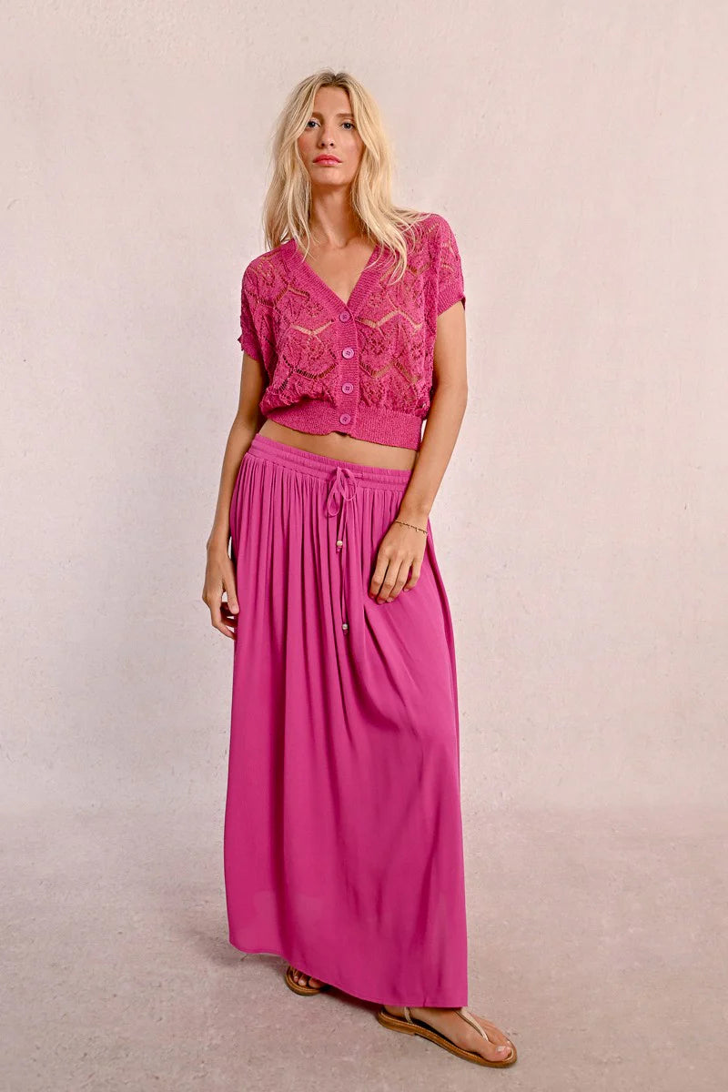 Tie Waist Pleated Skirt