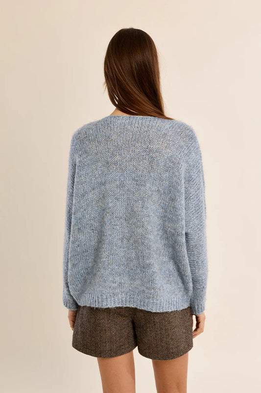 Denim Blue Soft Oversized V-Neck Sweater