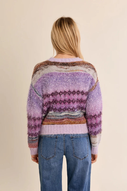 Lavender Sparkle Fair Isle Fuzzy Knit Sweater