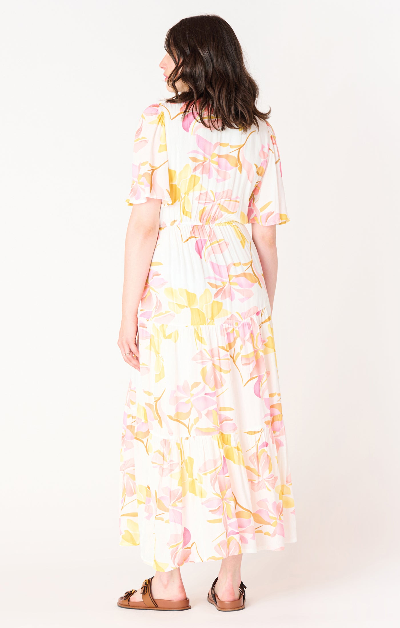 Summer Floral Flutter Sleeve Tiered Maxi Dress