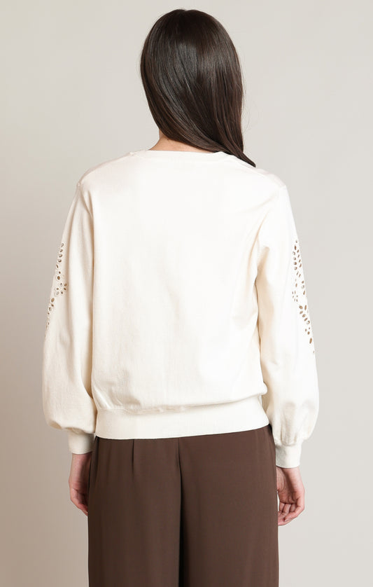 Embroidered Eyelet Cutout Soft Sweatshirt