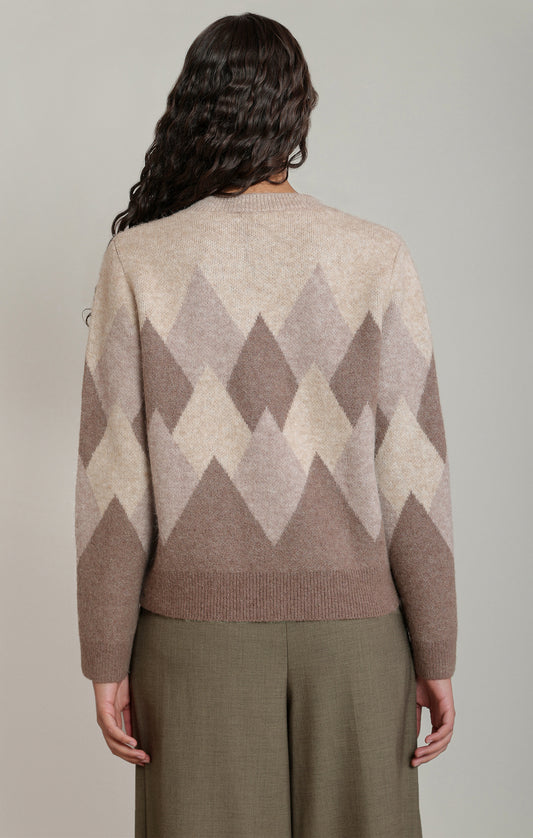 Women’s Soft Argyle Sweater – Oatmeal & Brown