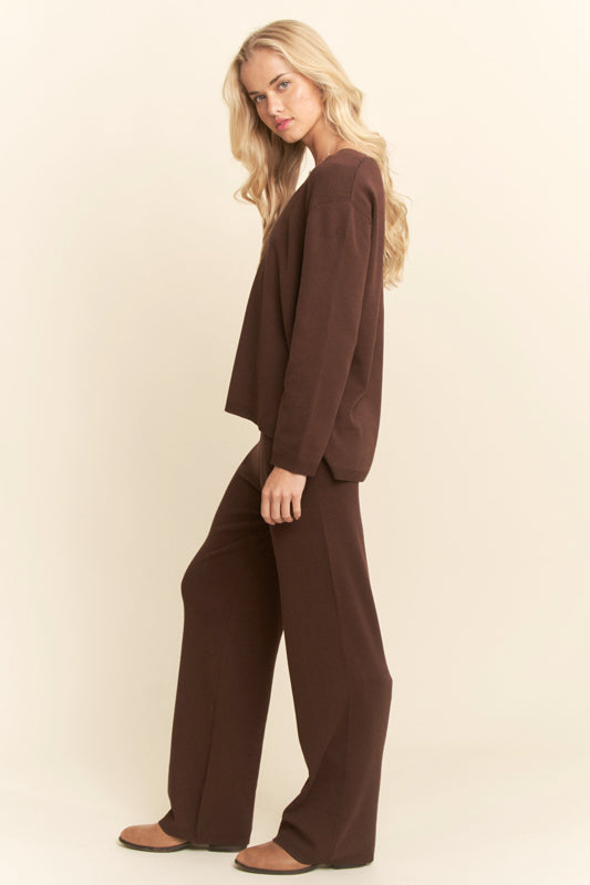 Women's 2-Piece Knit Lounge Set | V-Neck Sweater & Wide-Leg Pants with Pockets